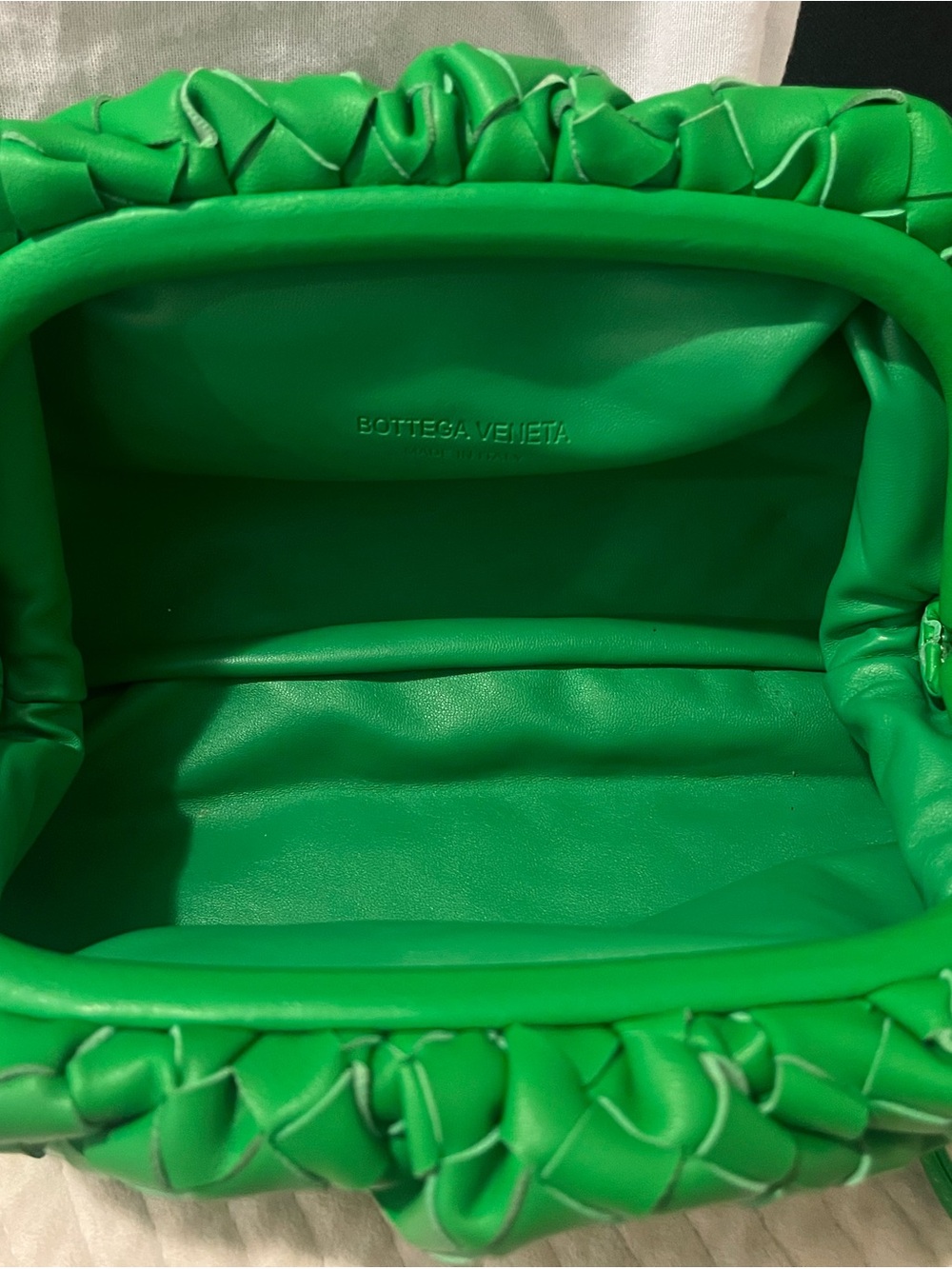 $2900  BOTTEGA VENETA Mini Pouch Clutch in Parakeet and Gold with dust bag - Picture 14 of 16